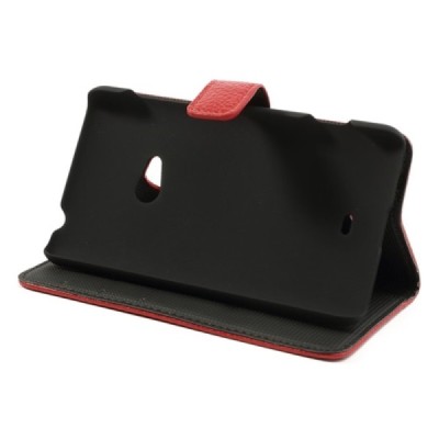 Nokia Lumia 625 atvēramais sarkans ādas Litchi maciņš (maks) / Vacins.lv