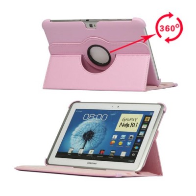 Atverčiamas rožinės odinis Samsung Galaxy Note 10.1 N8000 (N8010) dėklas (dėkliukas), sukiojamas 360° / Priedai.lt