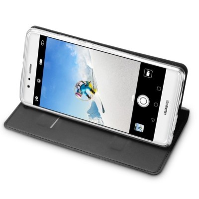 „Dux Ducis“ Skin serijos Huawei P10 (Huawei Ascend P10) juodas odinis atverčiamas dėklas / Priedai.lt