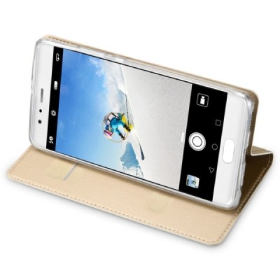 „Dux Ducis“ Skin serijos Huawei P10 (Huawei Ascend P10) auksinis odinis atverčiamas dėklas / Priedai.lt