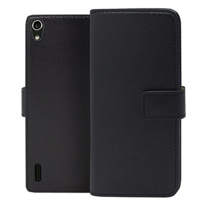 Huawei Ascend P7 atvēramais ādas melns Casual maciņš (maks) / Vacins.lv