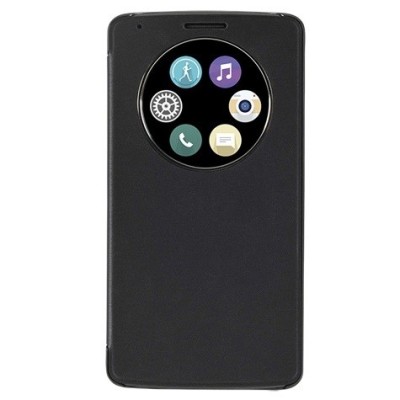 Atverčiamas LG G3 D855 (D850, D851) juodas odinis dėklas su langeliu / Priedai.lt