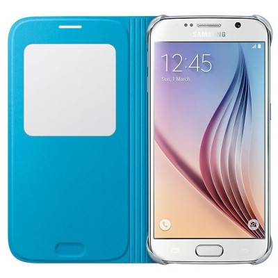 Samsung Galaxy S6 G920 originalus S View Cover atverčiamas šviesiai mėlynas dėklas su langeliu / Priedai.lt