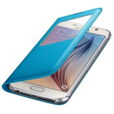 Samsung Galaxy S6 G920 originalus S View Cover atverčiamas šviesiai mėlynas dėklas su langeliu / Priedai.lt