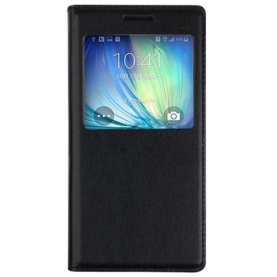 Samsung Galaxy E7 melns atvēramais maciņš ar lodziņu / Vacins.lv