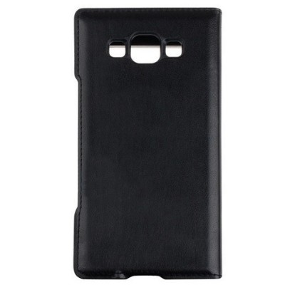 Samsung Galaxy E7 melns atvēramais maciņš ar lodziņu / Vacins.lv