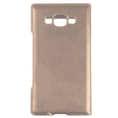 Samsung Galaxy E7 zelta atvēramais maciņš ar lodziņu / Vacins.lv