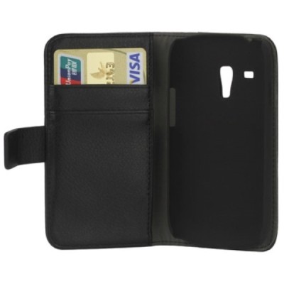Samsung Galaxy S3 mini (i8190) atverčiamas juodas odinis dėklas - piniginė / Priedai.lt