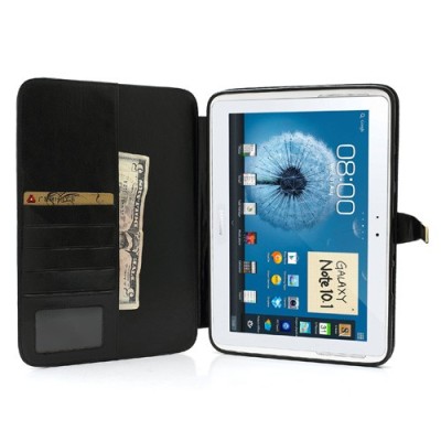 Atverčiamas juodas odinis Samsung Galaxy Note 10.1 N8000 (N8010) dėklas (dėkliukas) - piniginė / Priedai.lt