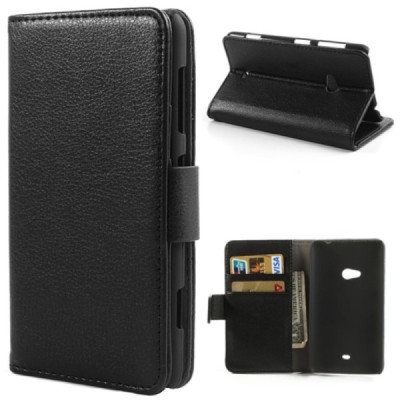 Nokia Lumia 625 atverčiamas juodas odinis dėklas - piniginė / Priedai.lt