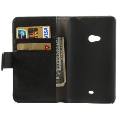 Nokia Lumia 625 atvēramais ādas melns maciņš (maks) / Vacins.lv