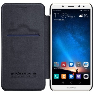 Greznais „Nillkin“ Qin sērijas ādas atvērams melns Huawei Mate 10 Lite maciņš / Vacins.lv