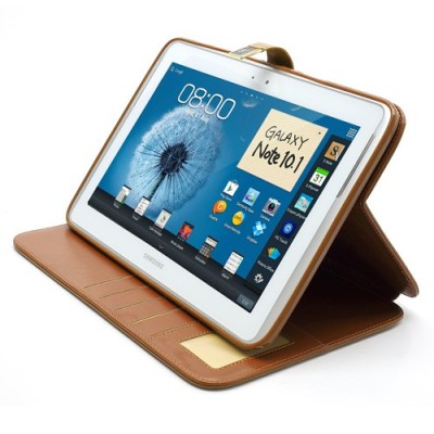 Atverčiamas rudas odinis Samsung Galaxy Note 10.1 N8000 (N8010) dėklas (dėkliukas) - piniginė / Priedai.lt