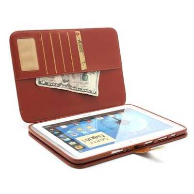 Atverčiamas rudas odinis Samsung Galaxy Note 10.1 N8000 (N8010) dėklas (dėkliukas) - piniginė / Priedai.lt