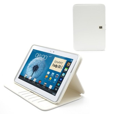 Atverčiamas baltas odinis Samsung Galaxy Note 10.1 N8000 (N8010) dėklas (dėkliukas) - piniginė / Priedai.lt