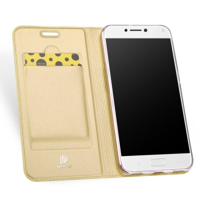 Asus Zenfone 4 Max (ZC554KL) „Dux Ducis“ Skin sērijas zelta ādas atvērams maciņš / Vacins.lv