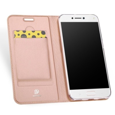 Asus Zenfone 4 Max (ZC554KL) „Dux Ducis“ Skin sērijas rozs ādas atvērams maciņš / Vacins.lv