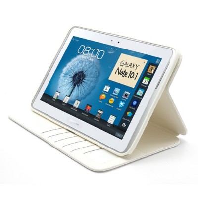 Atverčiamas baltas odinis Samsung Galaxy Note 10.1 N8000 (N8010) dėklas (dėkliukas) - piniginė / Priedai.lt
