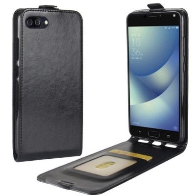 Asus Zenfone 4 Max (ZC554KL) klasisks ādas vertikāli atvēramais melns maciņš / Vacins.lv