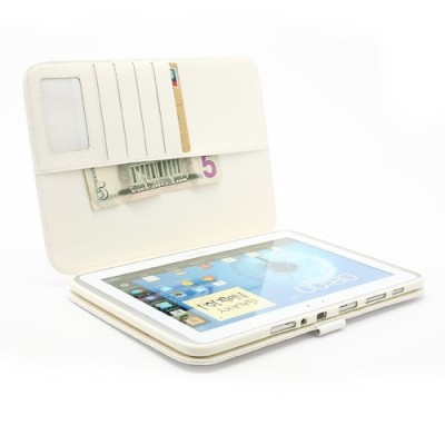 Atverčiamas baltas odinis Samsung Galaxy Note 10.1 N8000 (N8010) dėklas (dėkliukas) - piniginė / Priedai.lt