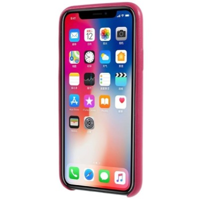 Soft Slim serijos Apple iPhone X (iPhone Xs) tamsiai rožinis odinis dėklas - nugarėlė / Priedai.lt