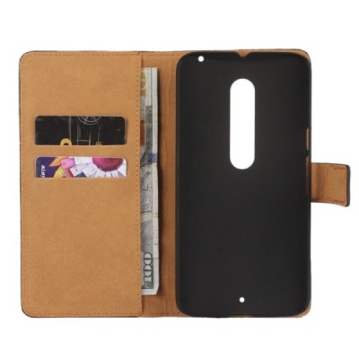 Motorola Moto X Style atvēramais ādas melns Casual maciņš (maks) / Vacins.lv