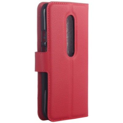 Motorola Moto G 3 kartos (Gen 3) atvēramais sarkans ādas Litchi maciņš - maks / Vacins.lv