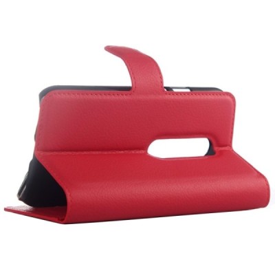 Motorola Moto G 3 kartos (Gen 3) atvēramais sarkans ādas Litchi maciņš - maks / Vacins.lv