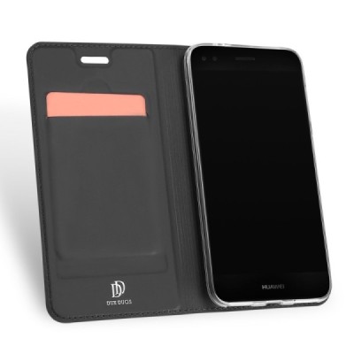 „Dux Ducis“ Skin serijos Huawei P9 Lite Mini (Y6 Pro 2017) juodas odinis atverčiamas dėklas / Priedai.lt