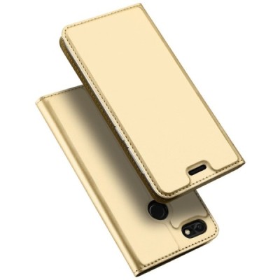 Huawei P9 Lite Mini (Y6 Pro 2017) „Dux Ducis“ Skin sērijas zelta ādas atvērams maciņš / Vacins.lv