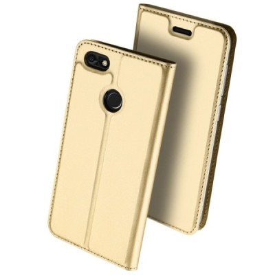 „Dux Ducis“ Skin serijos Huawei P9 Lite Mini (Y6 Pro 2017) auksinis odinis atverčiamas dėklas / Priedai.lt