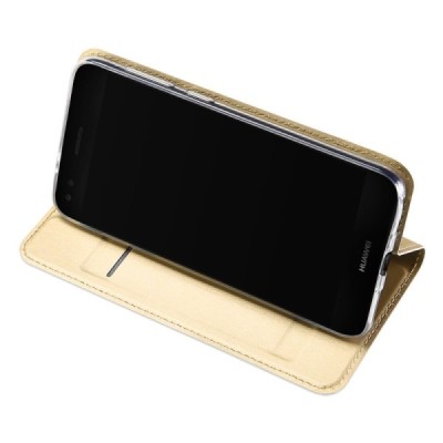 „Dux Ducis“ Skin serijos Huawei P9 Lite Mini (Y6 Pro 2017) auksinis odinis atverčiamas dėklas / Priedai.lt