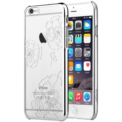 Apple iPhone 6 (6s) „Vouni“ Crystal Bloom plastikinis skaidrus permatomas sidabrinis dėklas su kristalais / Priedai.lt
