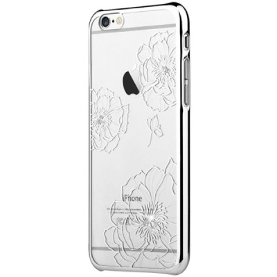 Apple iPhone 6 (6s) „Vouni“ Crystal Bloom plastikinis skaidrus permatomas sidabrinis dėklas su kristalais / Priedai.lt