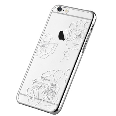 Apple iPhone 6 (6s) „Vouni“ Crystal Bloom plastikinis skaidrus permatomas sidabrinis dėklas su kristalais / Priedai.lt