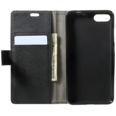 Asus Zenfone 4 Max (ZC554KL) atvēramais ādas melns maciņš (maks) / Vacins.lv