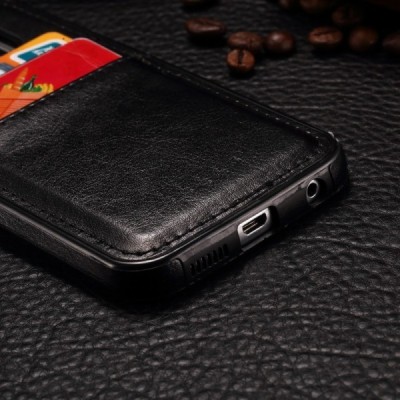 „Luxury“ Leather Samsung Galaxy S6 Edge+ (G928) juodas odinis dėklas - nugarėlė su kišenėle kortelėms / Priedai.lt