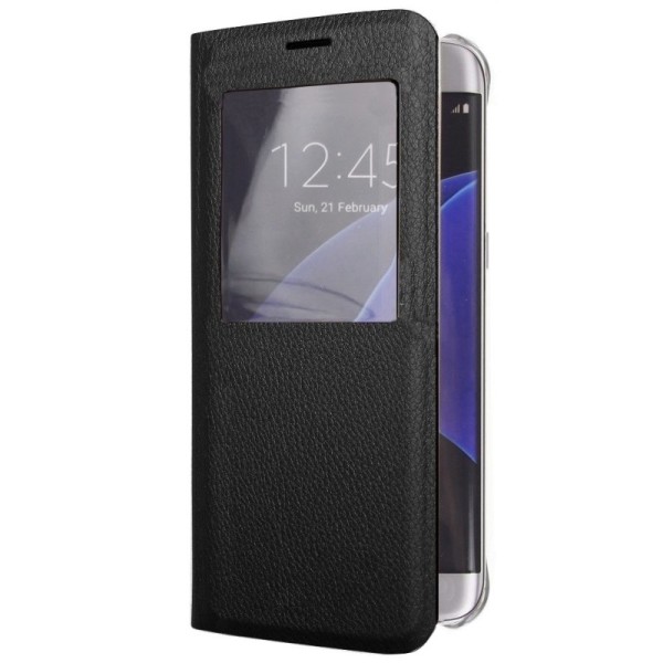 Atvēramais maciņš ar lodziņu - melns (Galaxy S6 Edge+)