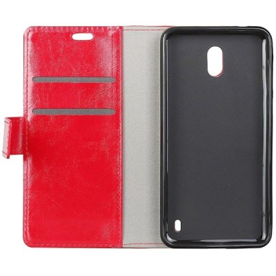Nokia 2 atverčiamas raudonas odinis dėklas, knygutė - piniginė / Priedai.lt