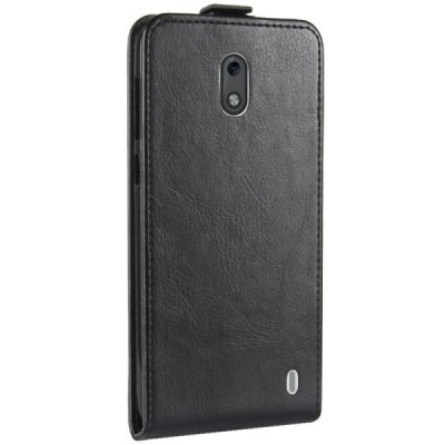 Nokia 2 klasikinis vertikaliai atverčiamas juodas odinis dėklas / Priedai.lt