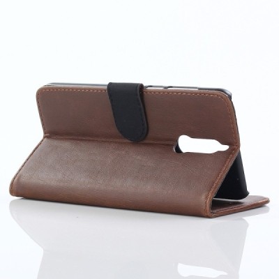 Huawei Mate 10 Lite atverčiamas tamsiai rudas odinis retro dėklas - piniginė / Priedai.lt