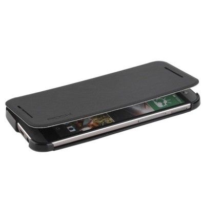 HTC One M8 un HTC One M8s Rock Touch ādas atvēramais melns maciņš / Vacins.lv