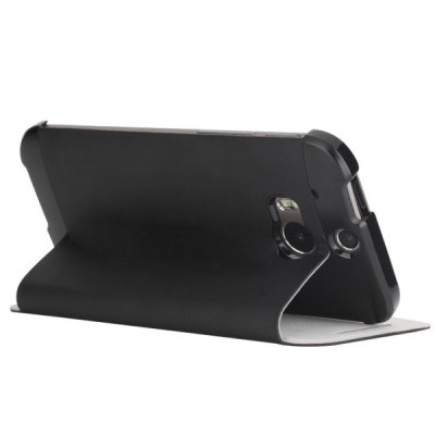 HTC One M8 un HTC One M8s Rock Touch ādas atvēramais melns maciņš / Vacins.lv