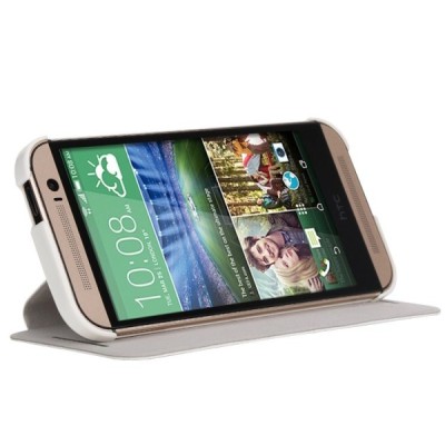 Rock Touch atverčiamas HTC One M8 ir HTC One M8s baltas odinis dėklas / Priedai.lt