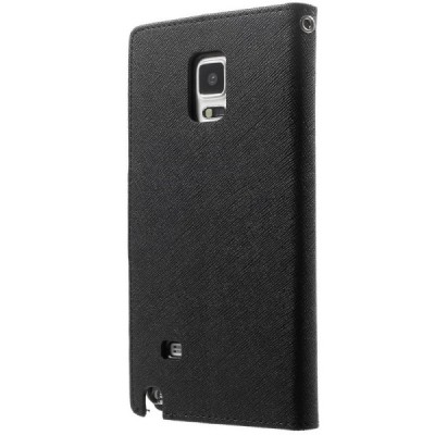 Samsung Galaxy Note 4 (N910) „Mercury“ Fancy Diary atvērams melns ādas futrālis - maciņš / Vacins.lv
