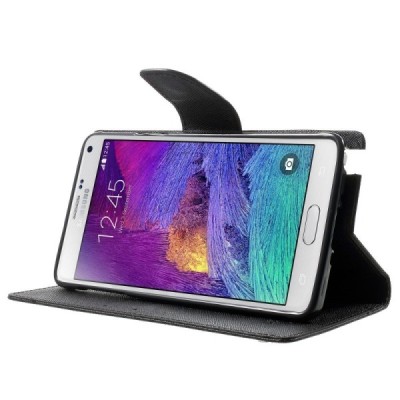 Samsung Galaxy Note 4 (N910) „Mercury“ Fancy Diary atvērams melns ādas futrālis - maciņš / Vacins.lv