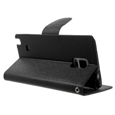 Samsung Galaxy Note 4 (N910) „Mercury“ Fancy Diary atvērams melns ādas futrālis - maciņš / Vacins.lv