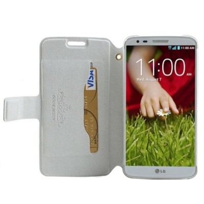 „Doormoon“ serijos LG G2 D802 baltas odinis atverčiamas dėklas / Priedai.lt