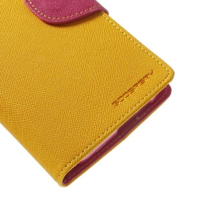 Mercury Fancy atverčiamas HTC One Mini 2 (HTC One M8 mini) geltonas odinis dėklas - piniginė / Priedai.lt