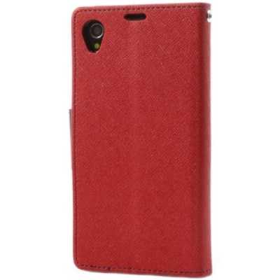 Sony Xperia Z1 (Honami L39h) „Mercury“ Fancy raudonas odinis atverčiamas dėklas - piniginė / Priedai.lt